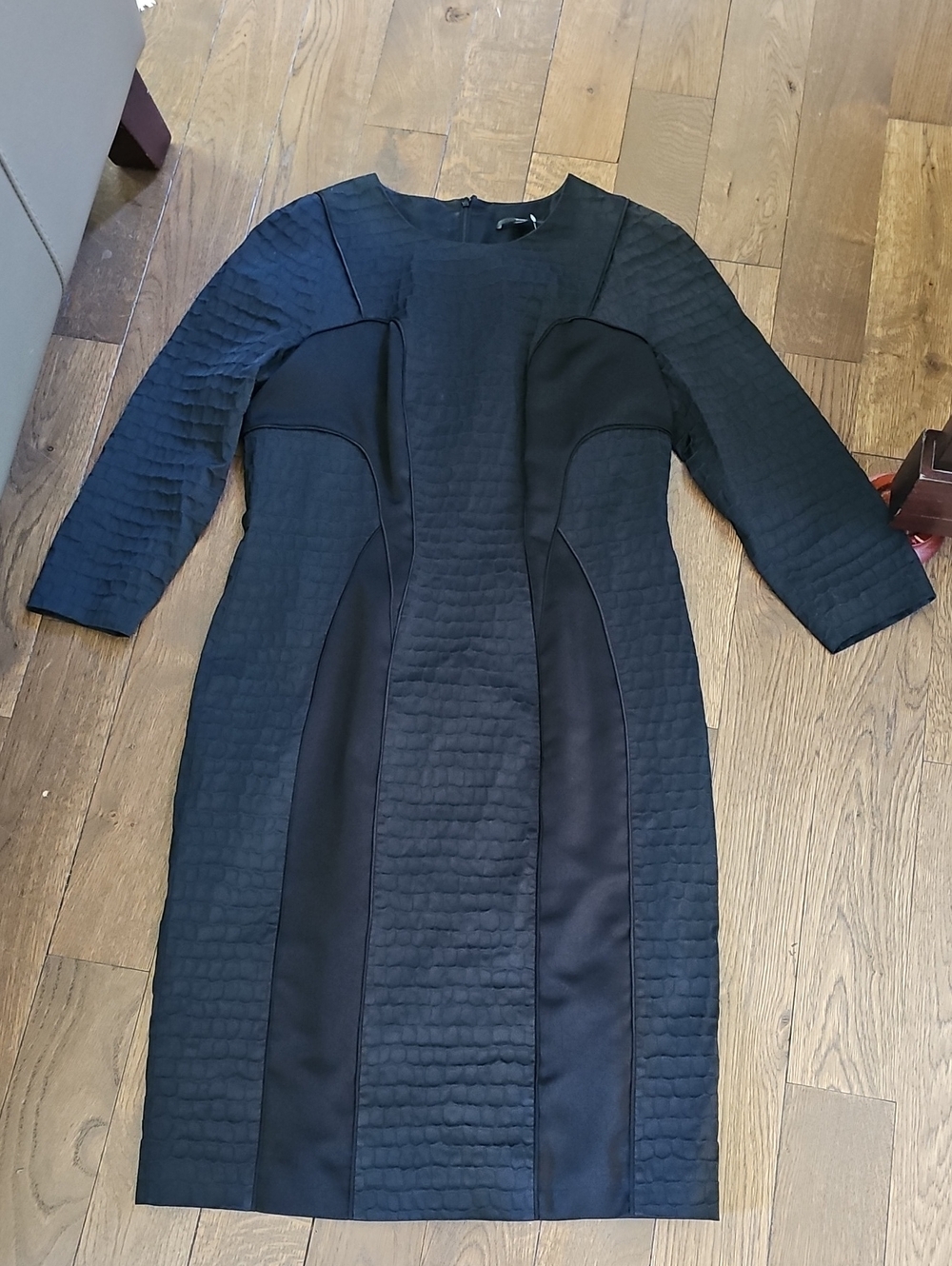 Boss Black Paneled Textured Midi Dress